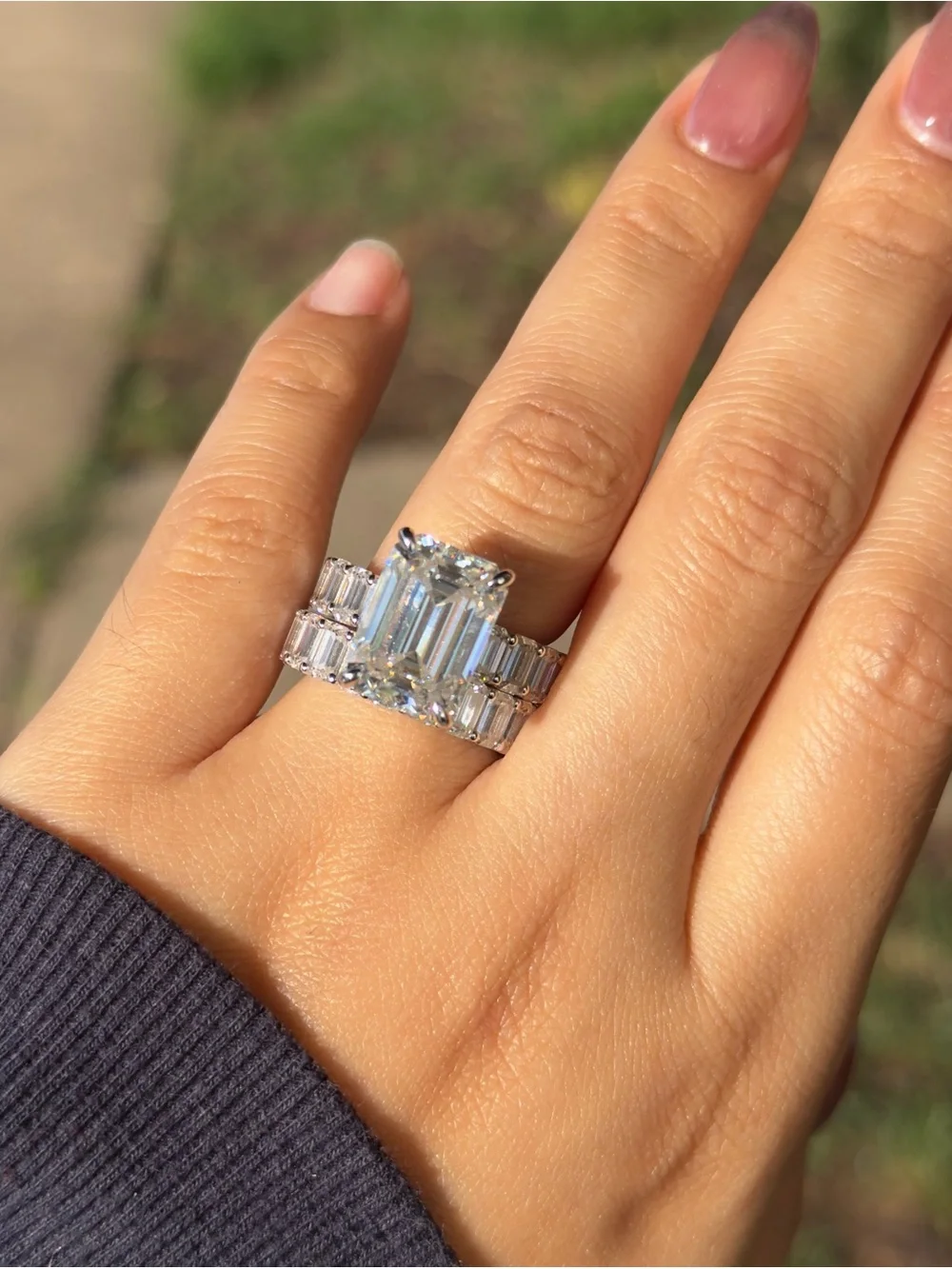 30cttw big emerald cut vvs1 color D Moissanite eternity wedding set